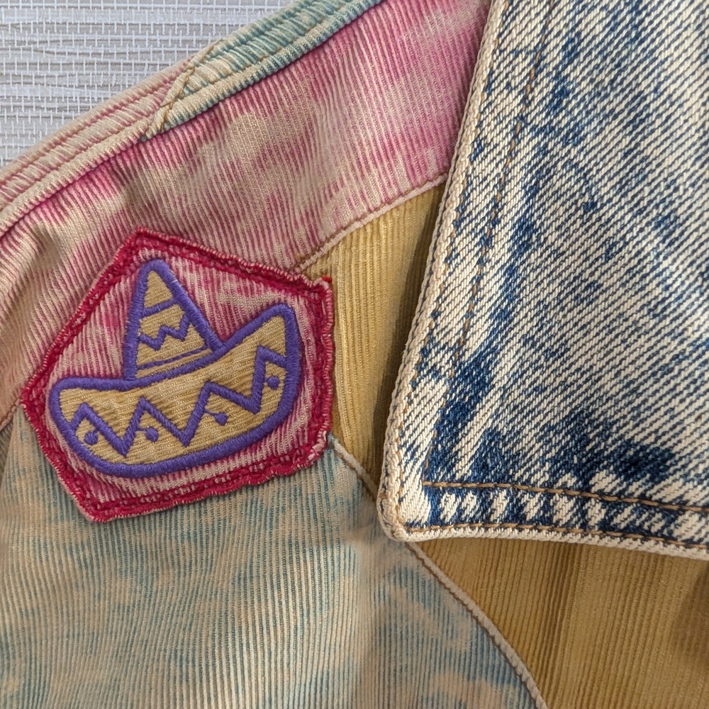 Vintage Gitano Acid Wash Denim Jacket Southwestern Pastel With Fringe Large - Picture 4 of 11